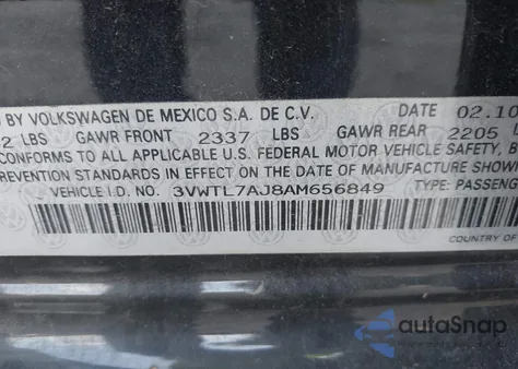 2010 Volkswagen Jetta Tdi z USA, uszkodzony, nr VIN 3VWTL7AJ8AM656849